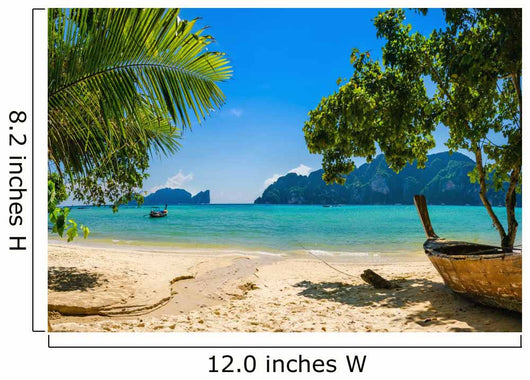 Exotic beach with palms and boats on azure water, Phi Phi Island Wall Decal