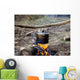 Cooking in sooty cauldron on campfire Wall Decal