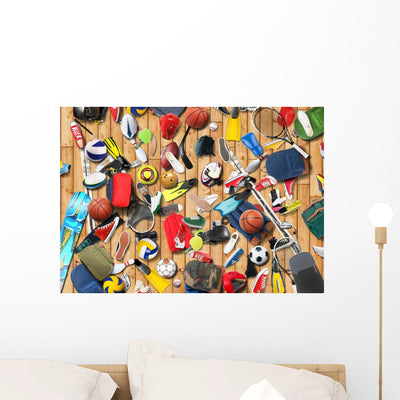 Sports Equipment Has Fallen Wall Decal shown on a wall