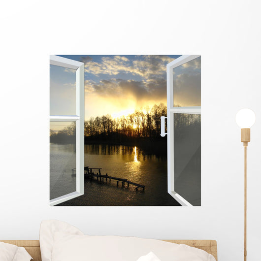 window opened to the river with sunset Wall Decal