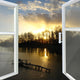 window opened to the river with sunset Wall Decal