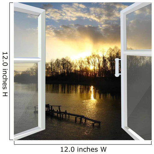 window opened to the river with sunset Wall Decal