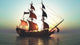 Pirate Ship Sunset Silhouette Wall Decal