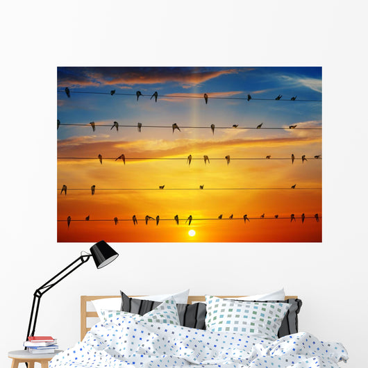 birds on a background of sunrise Wall Decal