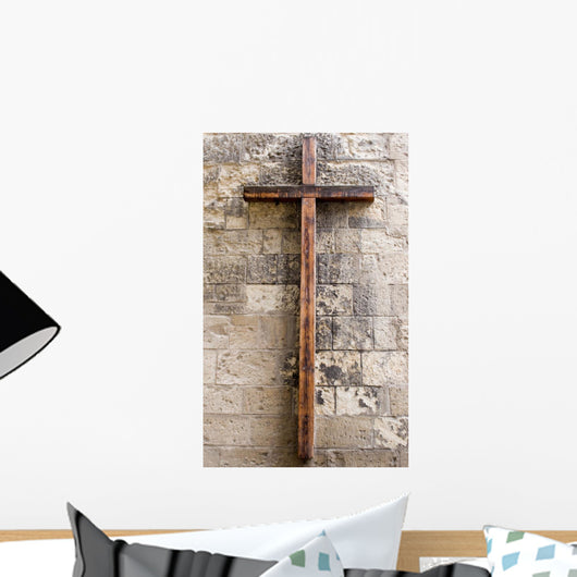 Wooden Cross on Wall Wall Decal
