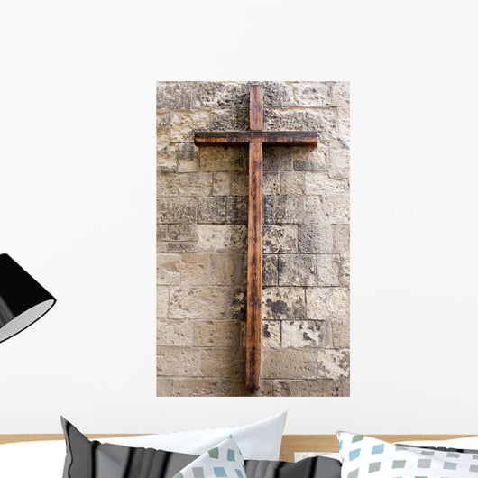 Wooden Cross on Wall Wall Decal