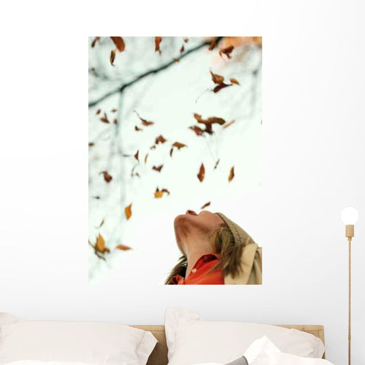 Woman Falling Leaves Wall Decal
