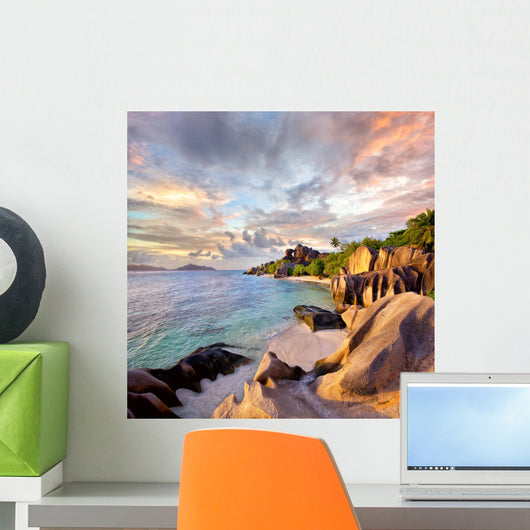 Anse Source D'argent Beach in the Evening Wall Decal