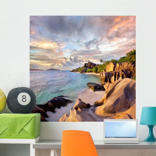 Anse Source D'argent Beach in the Evening Wall Decal