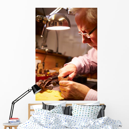 Man Restoring Violin Workshop Close-up Wall Decal