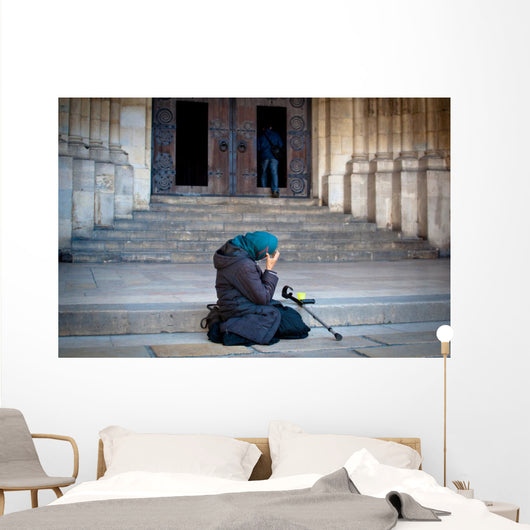 Mendicant Begging outside Church Wall Decal