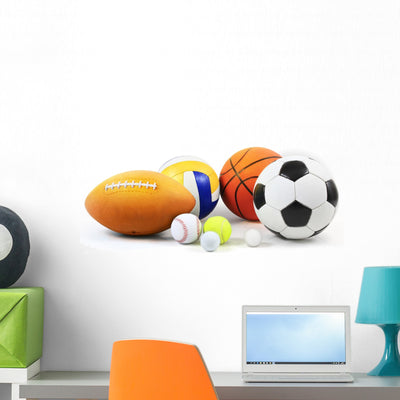 Sports Balls Wall Decal shown on a wall