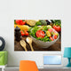 Fruit and vegetable salad in a bowl on wooden table Wall Decal