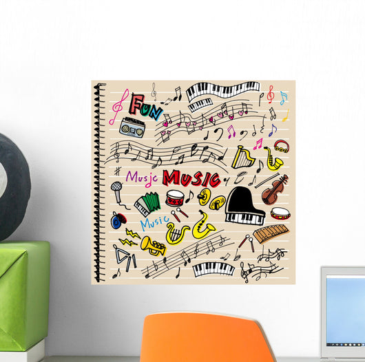 Music Notebook with Drawings Wall Decal