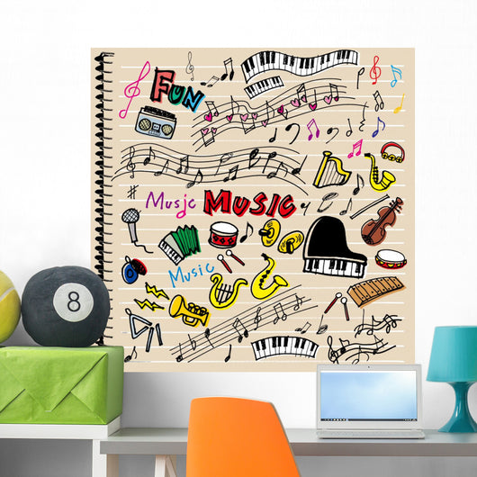 Music Notebook with Drawings Wall Decal