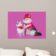 cat in a pink dress and hat with a baby carriage and a toy on a Wall Decal