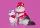 cat in a pink dress and hat with a baby carriage and a toy on a Wall Decal
