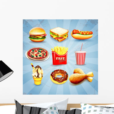 Icons Fast Food Wall Decal Sticker Set shown on a wall