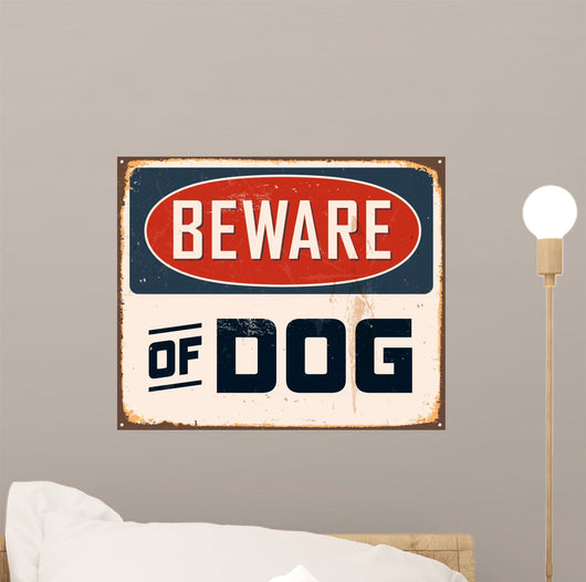 Vintage Metal Sign - Beware of Dog - Vector EPS10. Wall Decal