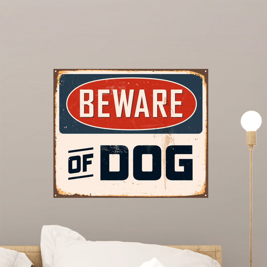 Vintage Metal Sign - Beware of Dog - Vector EPS10. Wall Decal