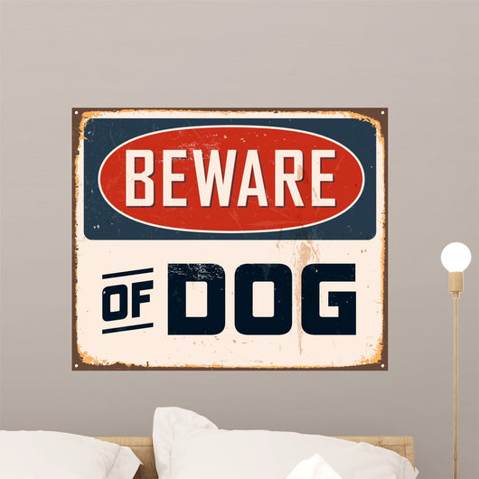 Vintage Metal Sign - Beware of Dog - Vector EPS10. Wall Decal