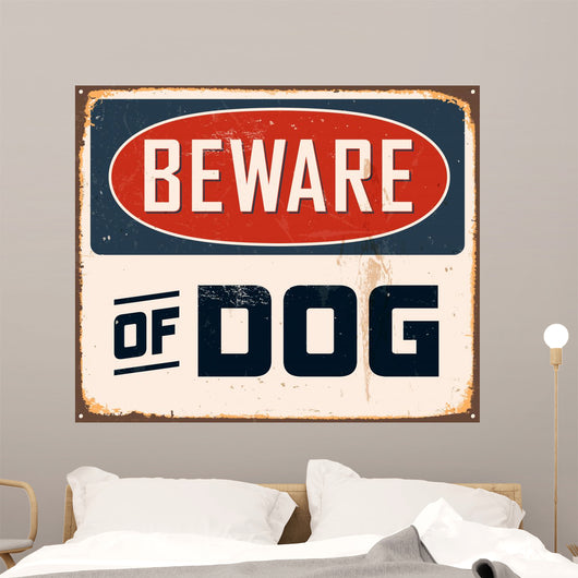 Vintage Metal Sign - Beware of Dog - Vector EPS10. Wall Decal