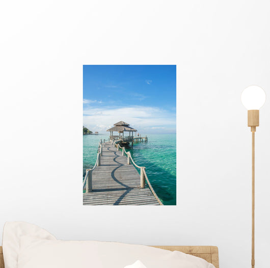 Tropical hut and wooden bridge at holiday resort ,Phuket Wall Decal
