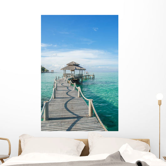 Tropical hut and wooden bridge at holiday resort ,Phuket Wall Decal