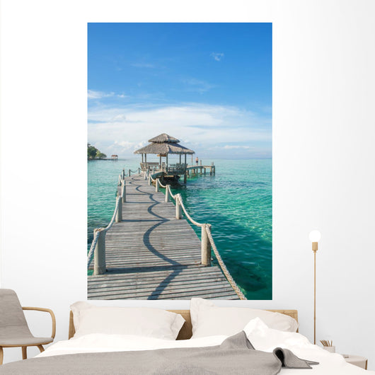 Tropical hut and wooden bridge at holiday resort ,Phuket Wall Decal