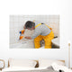 Worker Plumber Caulking Bath Wall Decal