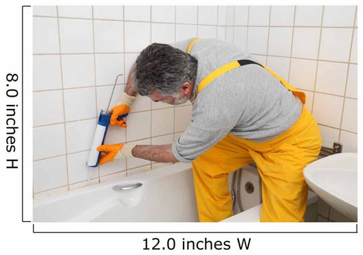 Worker Plumber Caulking Bath Wall Decal