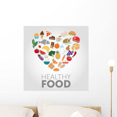 Healthy Food Wall Decal shown on a wall