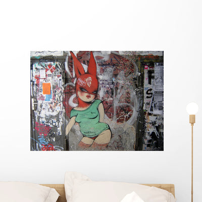 Graffiti Bunny Wall Decal shown on a wall