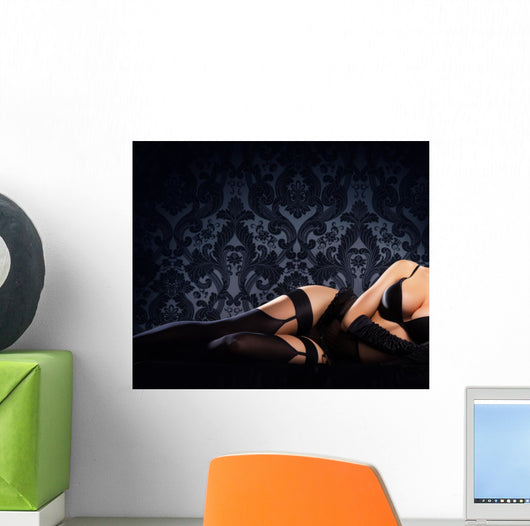 Young, sexy and beautiful woman in underwear in the bed over ret Wall Decal