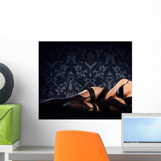 Young, sexy and beautiful woman in underwear in the bed over ret Wall Decal