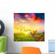 Colorful butterflies flying over spring meadow with flowers Wall Decal