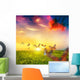 Colorful butterflies flying over spring meadow with flowers Wall Decal