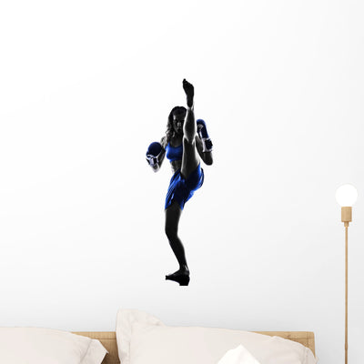 Woman Boxer Boxing Kickboxing Silhouette Isolated Wall Decal shown on a wall