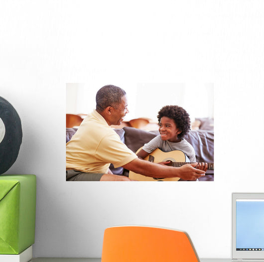 Grandfather Teaching Grandson To Play Guitar Wall Decal