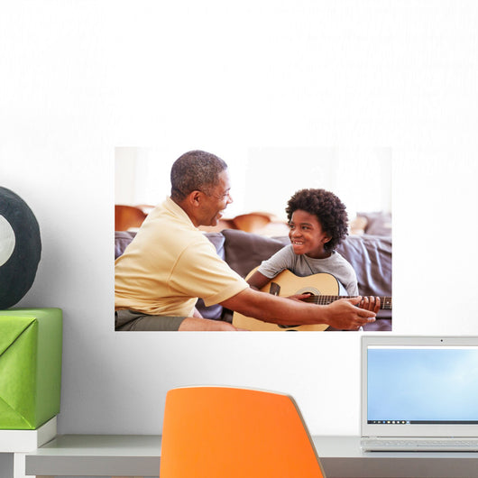Grandfather Teaching Grandson To Play Guitar Wall Decal