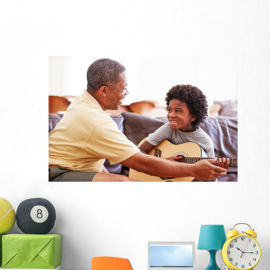 Grandfather Teaching Grandson To Play Guitar Wall Decal