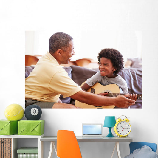 Grandfather Teaching Grandson To Play Guitar Wall Decal