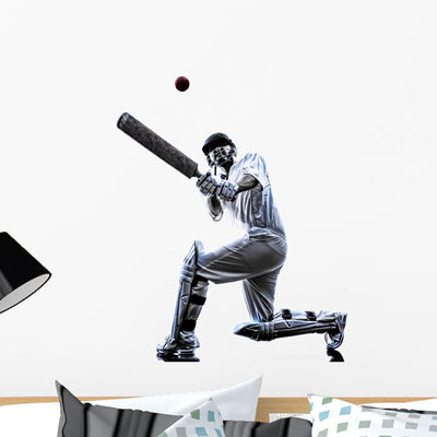 Cricket Player Batsman Silhouette Wall Decal shown on a wall