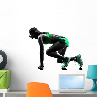 Woman Runner Running Jogger Jogging Silhouette Wall Decal shown on a wall