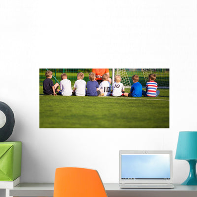 Football Soccer Match For Children. Kids Briefing With Trainer Wall Decal shown on a wall