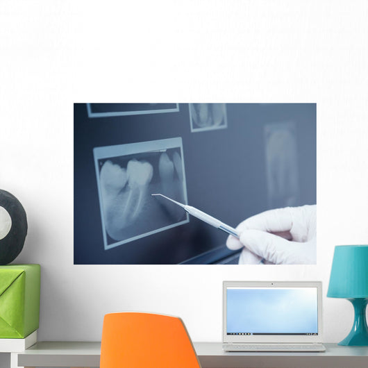 Gloved hand holding dental tool to teeth x-ray Wall Decal