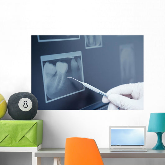 Gloved hand holding dental tool to teeth x-ray Wall Decal