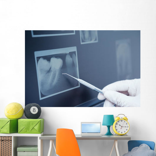 Gloved hand holding dental tool to teeth x-ray Wall Decal