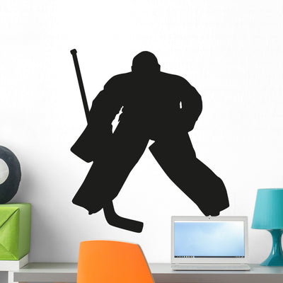 Hockey Goalie Vector Silhouette Wall Decal shown on a wall