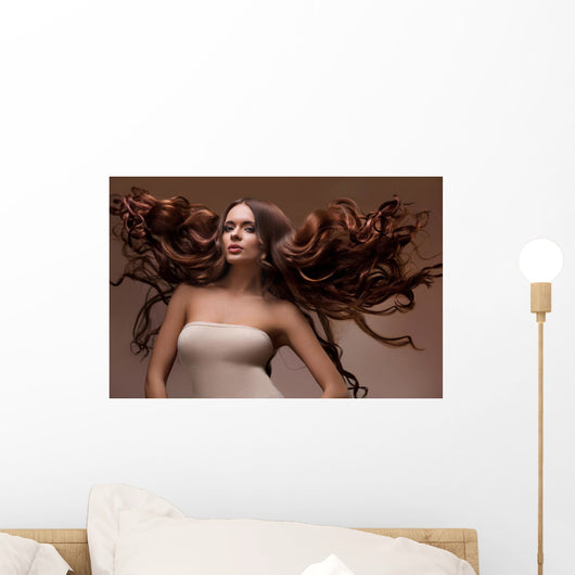 Portrait of Beautiful Woman with Long flying Hair. Wall Decal